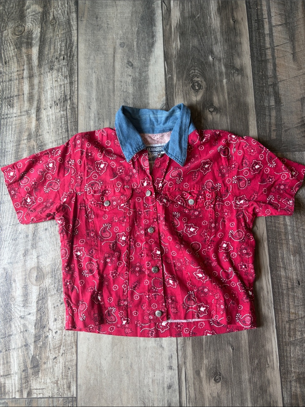 Vintage No Barriers Bandana Print Chambray Cropped Top Size Large 100% Cotton